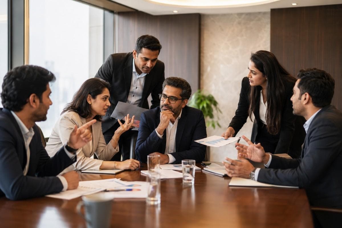 Marketing team reviewing customer journey data and attribution reports during a strategy meeting to improve campaign performance and marketing ROI.